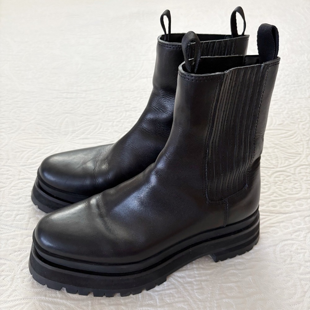 Loeffler Randall Toni Leather Lug-Sole Platform Boots, Black Sz 8